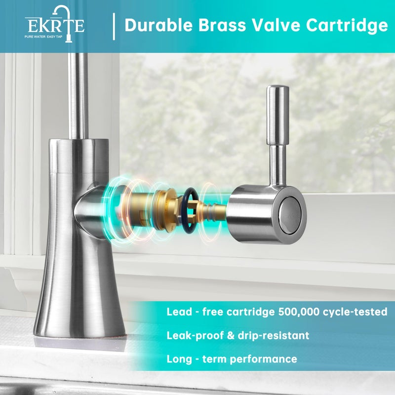 EKRTE Brass Drinking Water Faucet, Filtered Water Reverse Osmosis RO Faucet for Kitchen Sink, Brushed Nickel Reverse Osmosis Tap for Kitchen Sink - Image 5